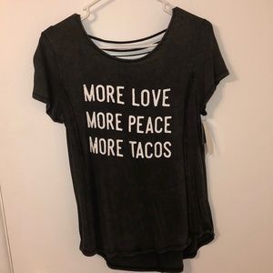 More Peace, Love & Tacos. Charcoal graphic tee